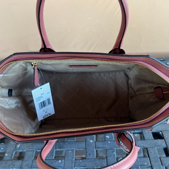 Michael Kors Avril Large Satchel Shoulder Leather Bag Pink Rose - Picture 6 of 10